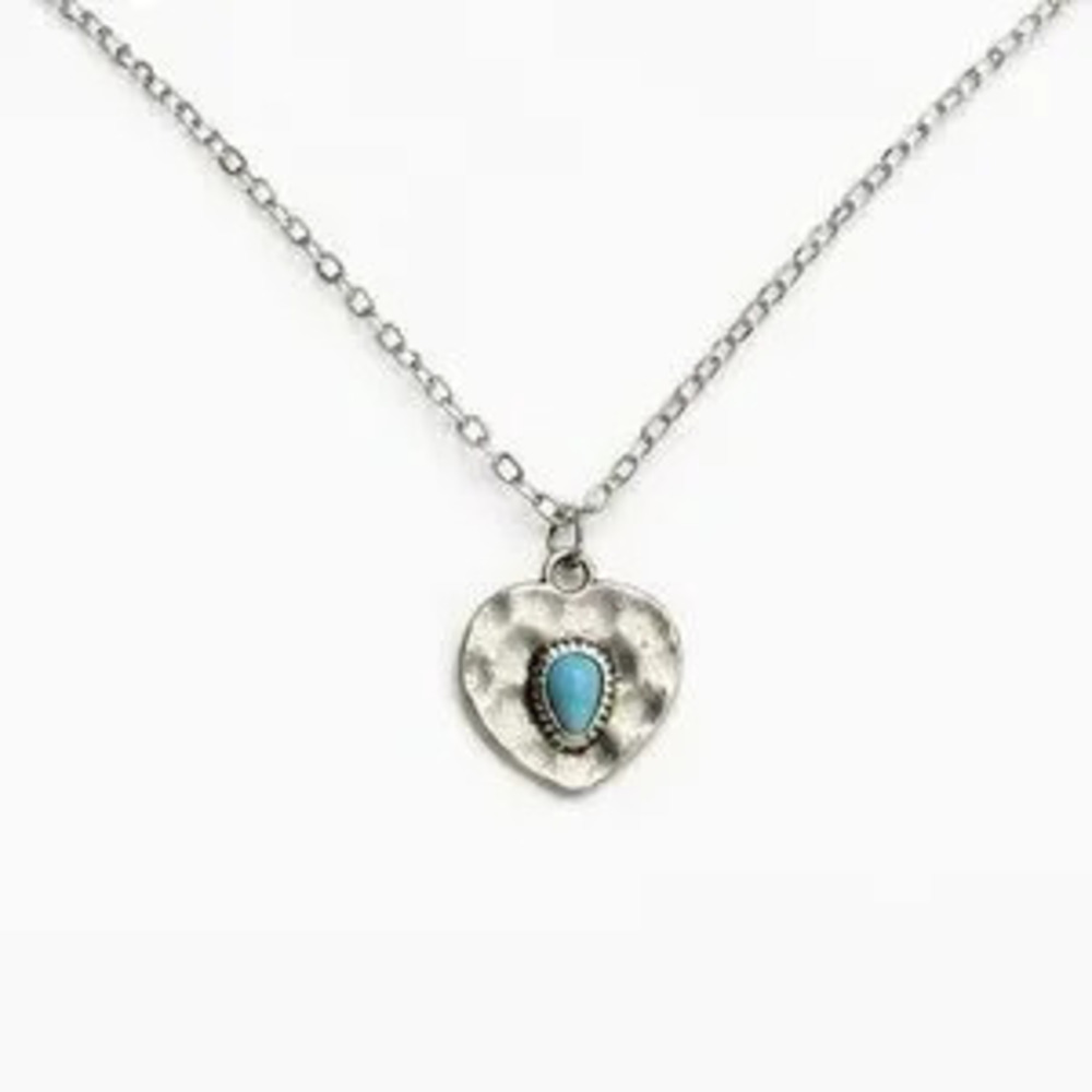 Silver Heart Pendant Necklace with Blue Accent